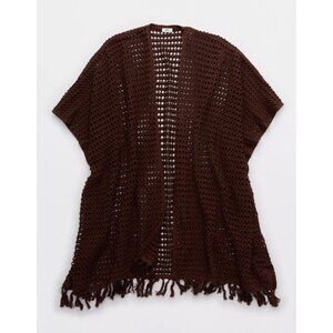 Aerie Open Crochet Fringe Cape Brown One Size NWOT Sold Out Style